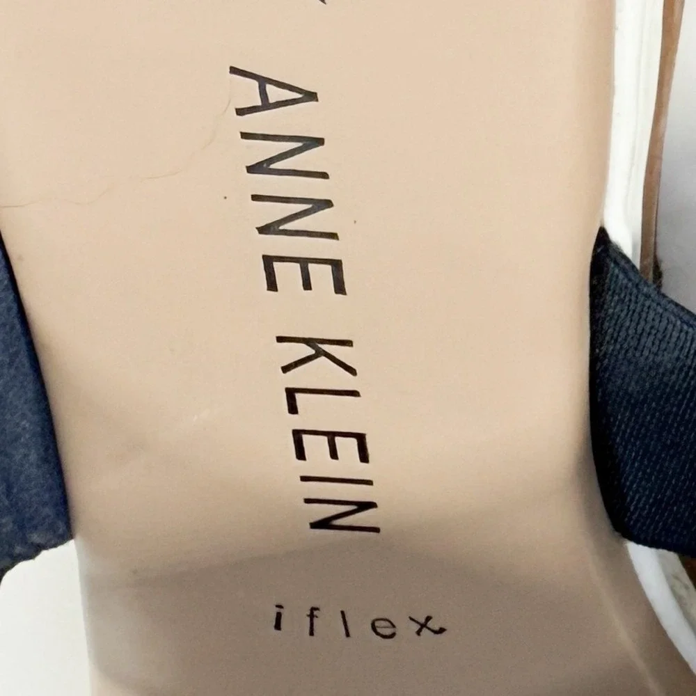 Anne Klein Women's Sandals iFlex Navy Blue‎ Zip Front Slide Shoes Size 7M
